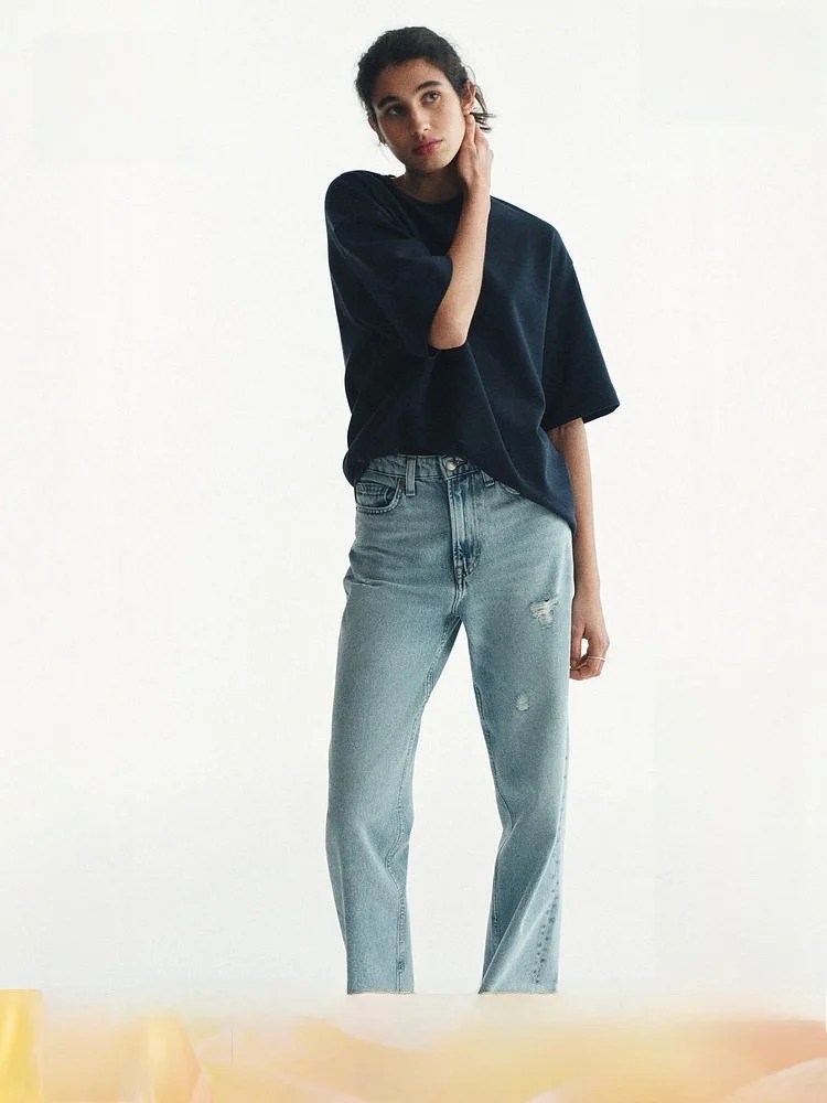 

Футболка H&M из двусторонней ткани, женская, повседневная, свободного кроя, из смесового полиэстера и хлопка, цветная, летняя, новинка 1328546