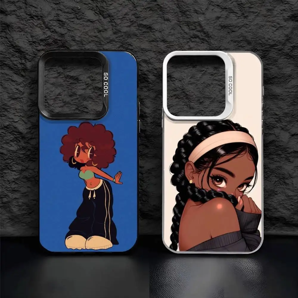 

Black girl A-afro cartoon Phone Case For iPhone17, 16,15,14,13,12 Pro Max Black Candy Matte Shockproof Cover