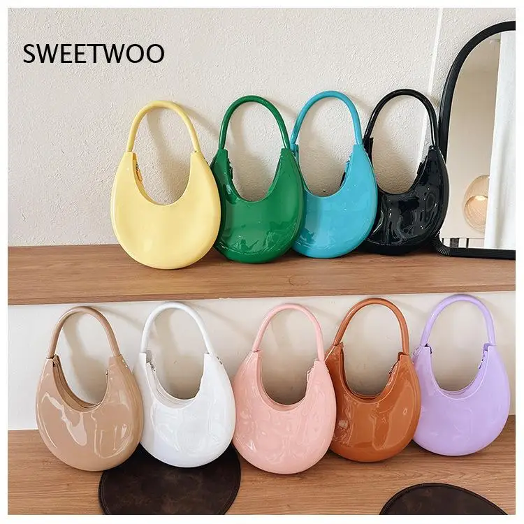 2026 Glossy Pvc Moon Underarm Bag Black White Pink Purple Yellow Brown Khaki Blue Green Fashion Shoulder Bag