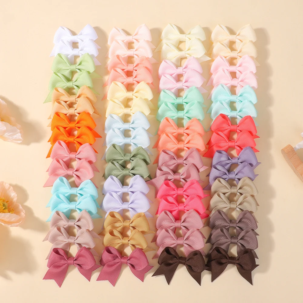 24Pcs/Sets Mini Sweet Hair Bows Clips for Girls Baby Grosgrain Ribbon Pigtail Fashion Hair Accessories Gift Children Hair Gift