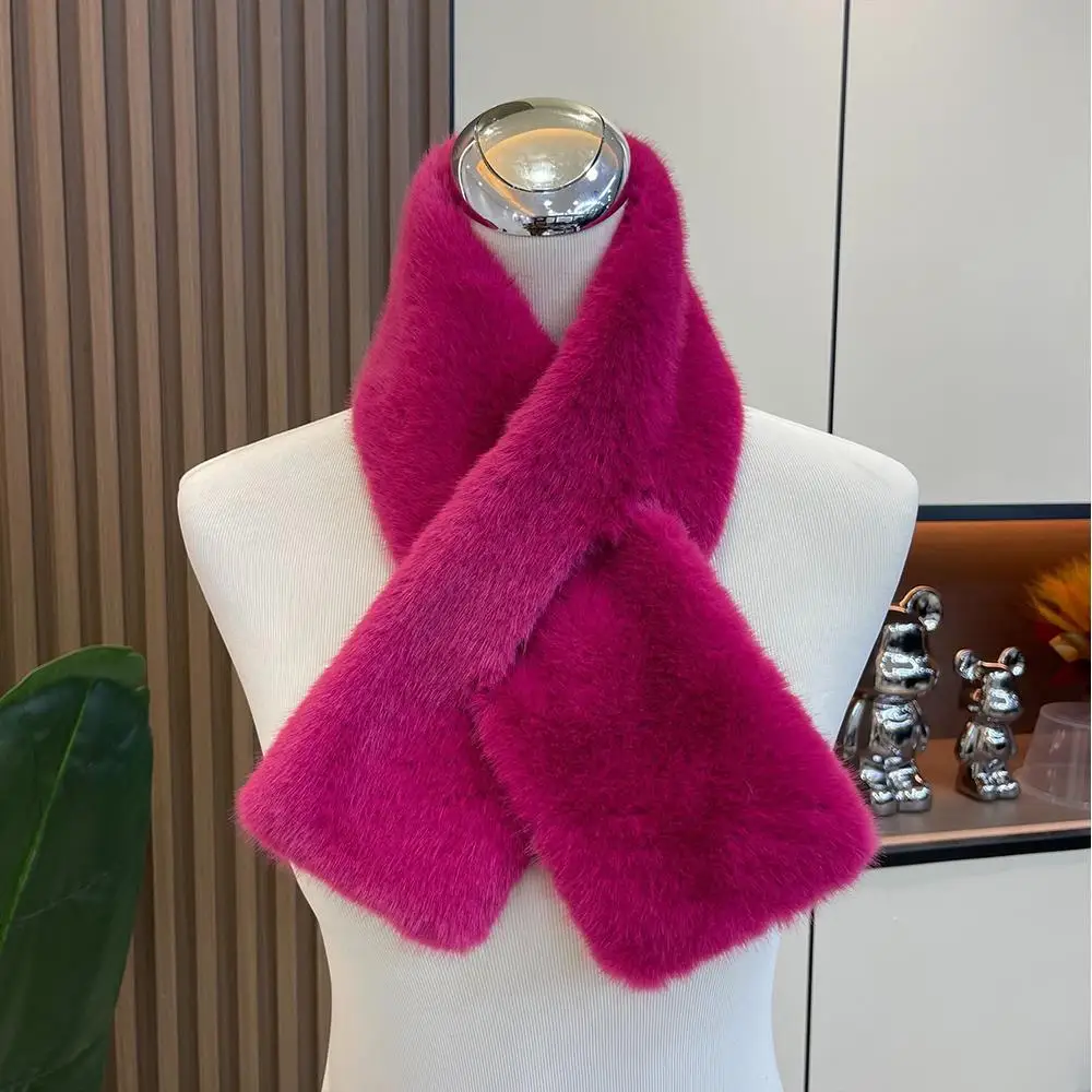 

Winter Thicken Plush Collar Scarf Double-sided Cross Faux Rabbit Fur Women Scarves Elegant Solid Color Neck Collar Warmer