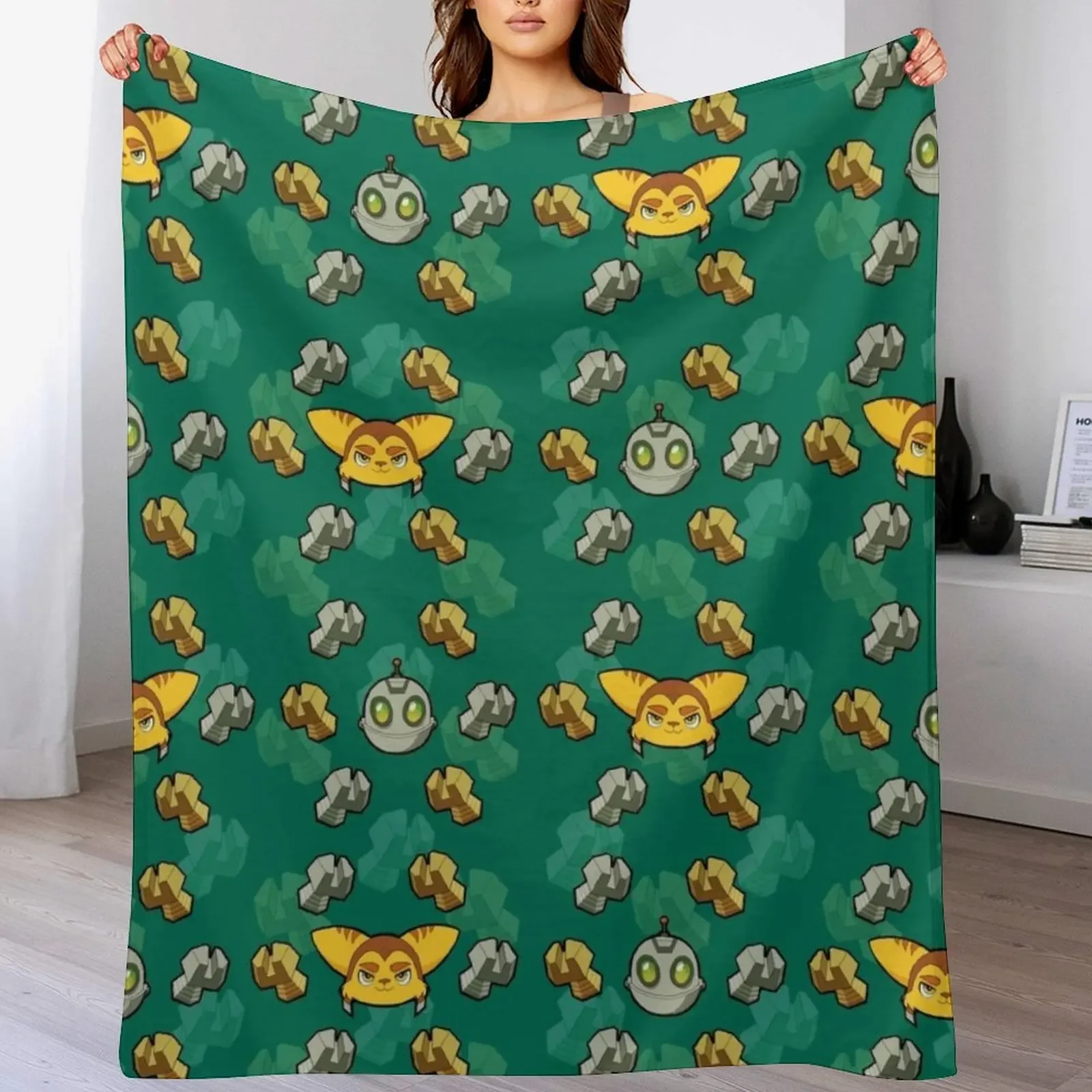 

Ratchet and clank pattern Throw Blanket Sleeping Bag Furrys Cute Plaid Soft Beds Blankets