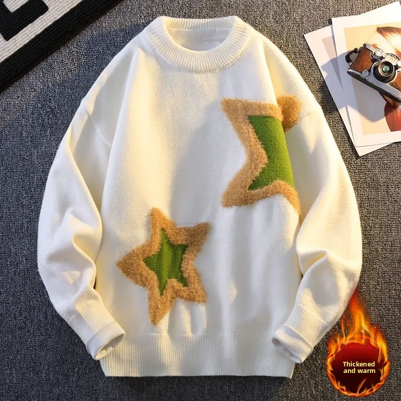 

Мужской зимний утепленный вязаный свитер с круглым вырезом, повседневный, теплый, шерстяной, свободного кроя, удобный, дышащий, модный