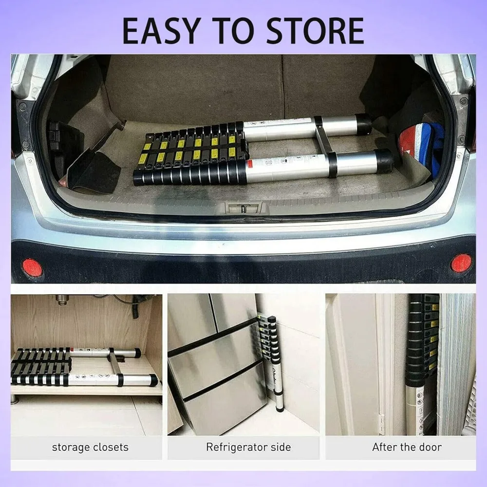 Collapsible Aluminum Extension Ladder - Lightweight Telescoping Ladder for RV, Attic, and Home Use with Securing Straps