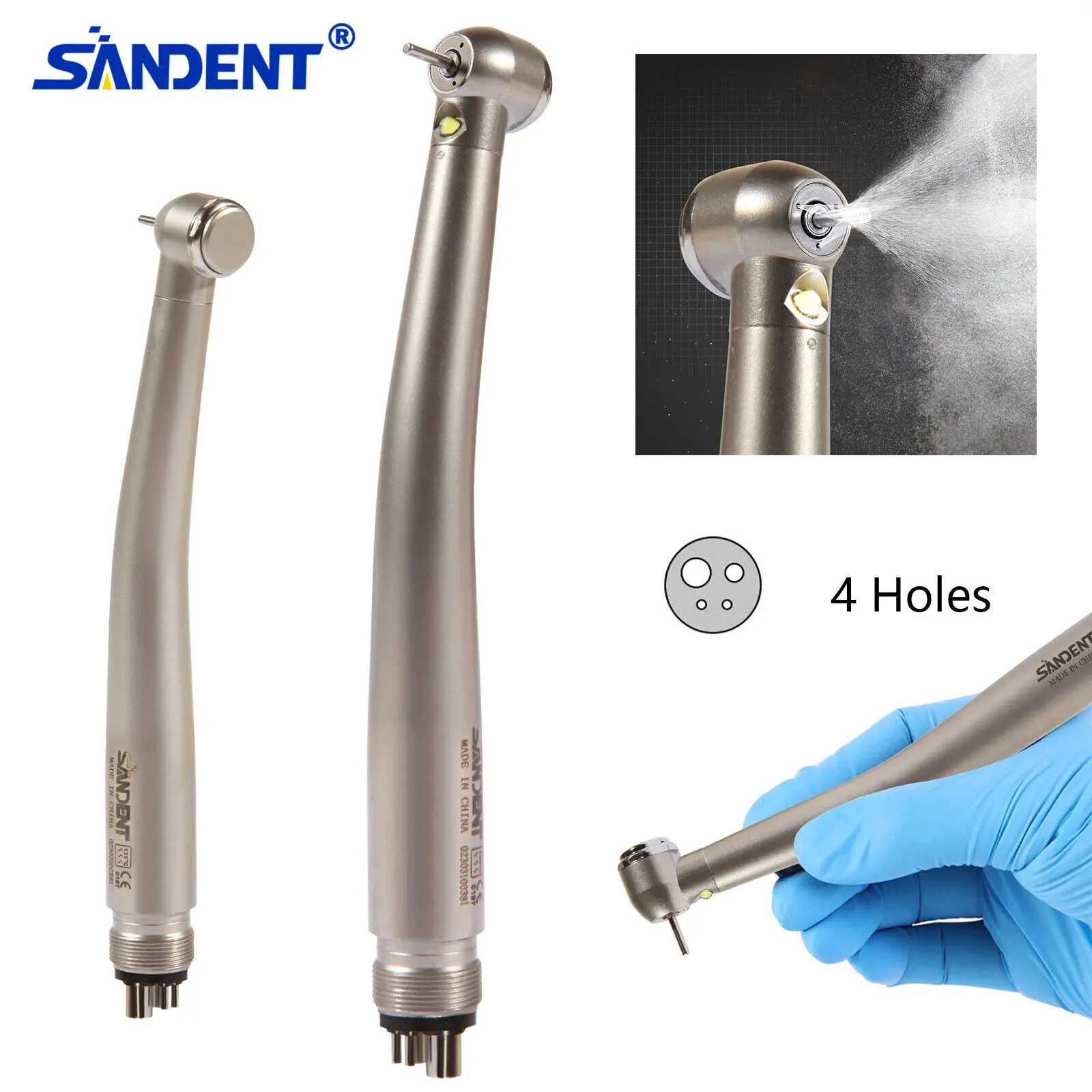 NSK Style Dental Fiber Optic LED E-generator High Speed Handpiece Internal Triple Spray Turbine 4 HOLE