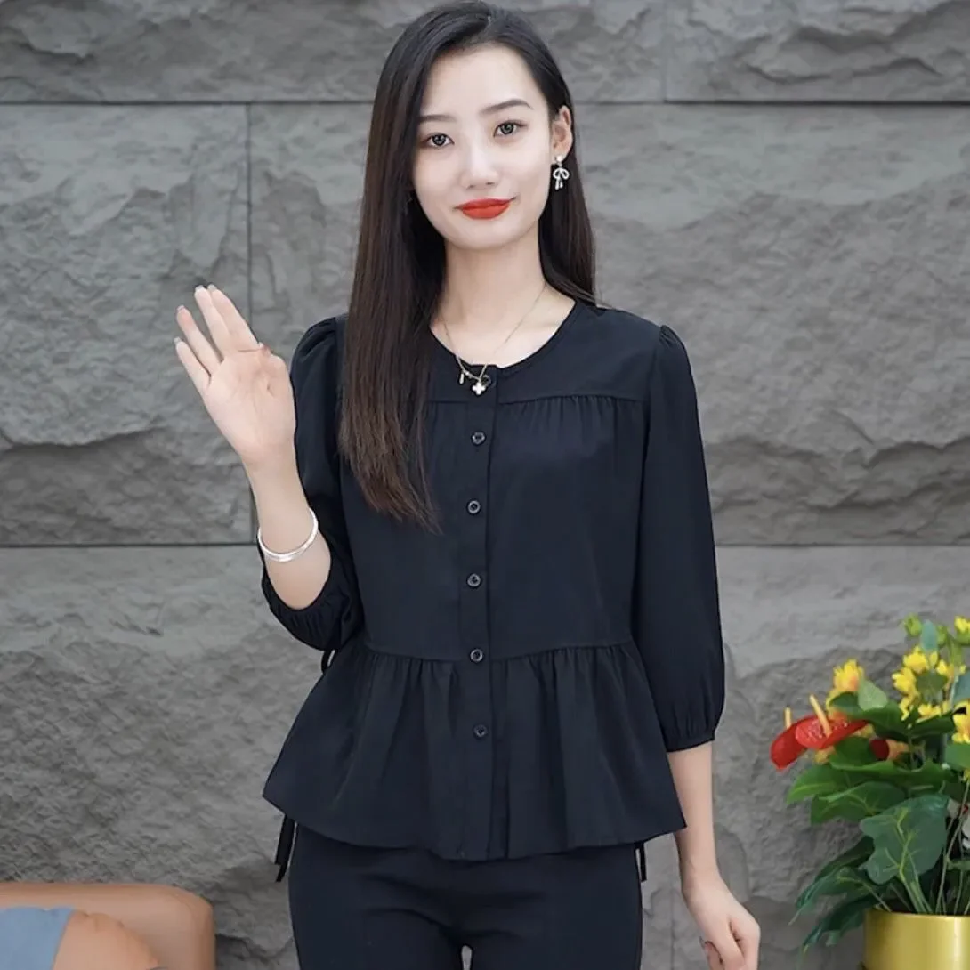 

Весенне-летняя женская свободная дышащая футболка с рукавом три четверти, модный топ для мам, комфортный, воздушный, с рукавом до локтя