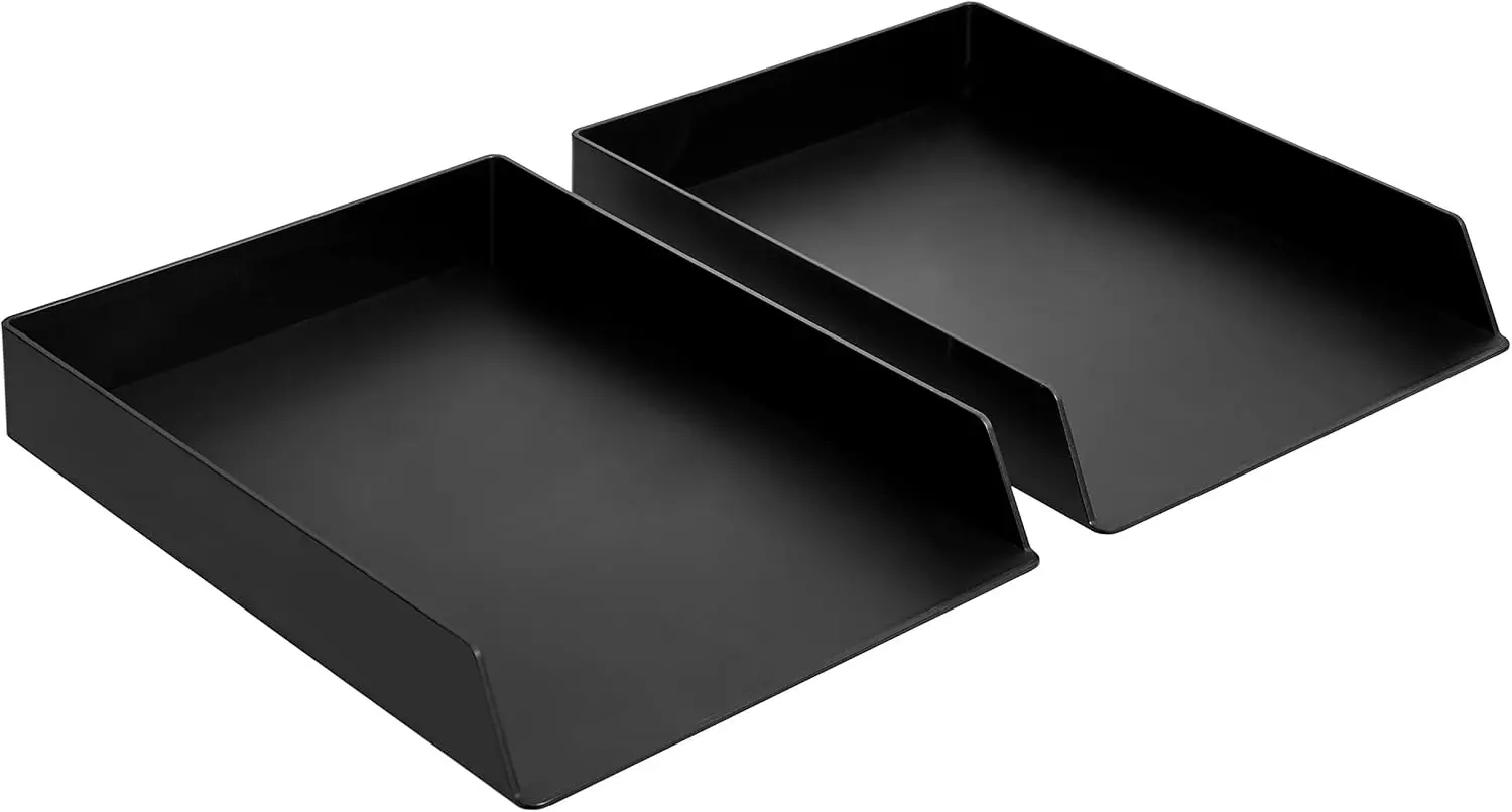 

Rectangular Plastic Desk Organizer, Letter Tray for Documents and Office Supplies, File Storage, Black, 12-Pack