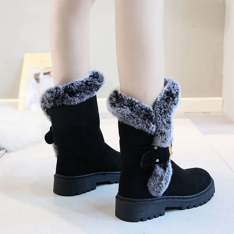 Winter Women & Girls Snow Boots Fashion Female Soft Leather Black Shoes Anti-Slip Sports Casual Size 35-40