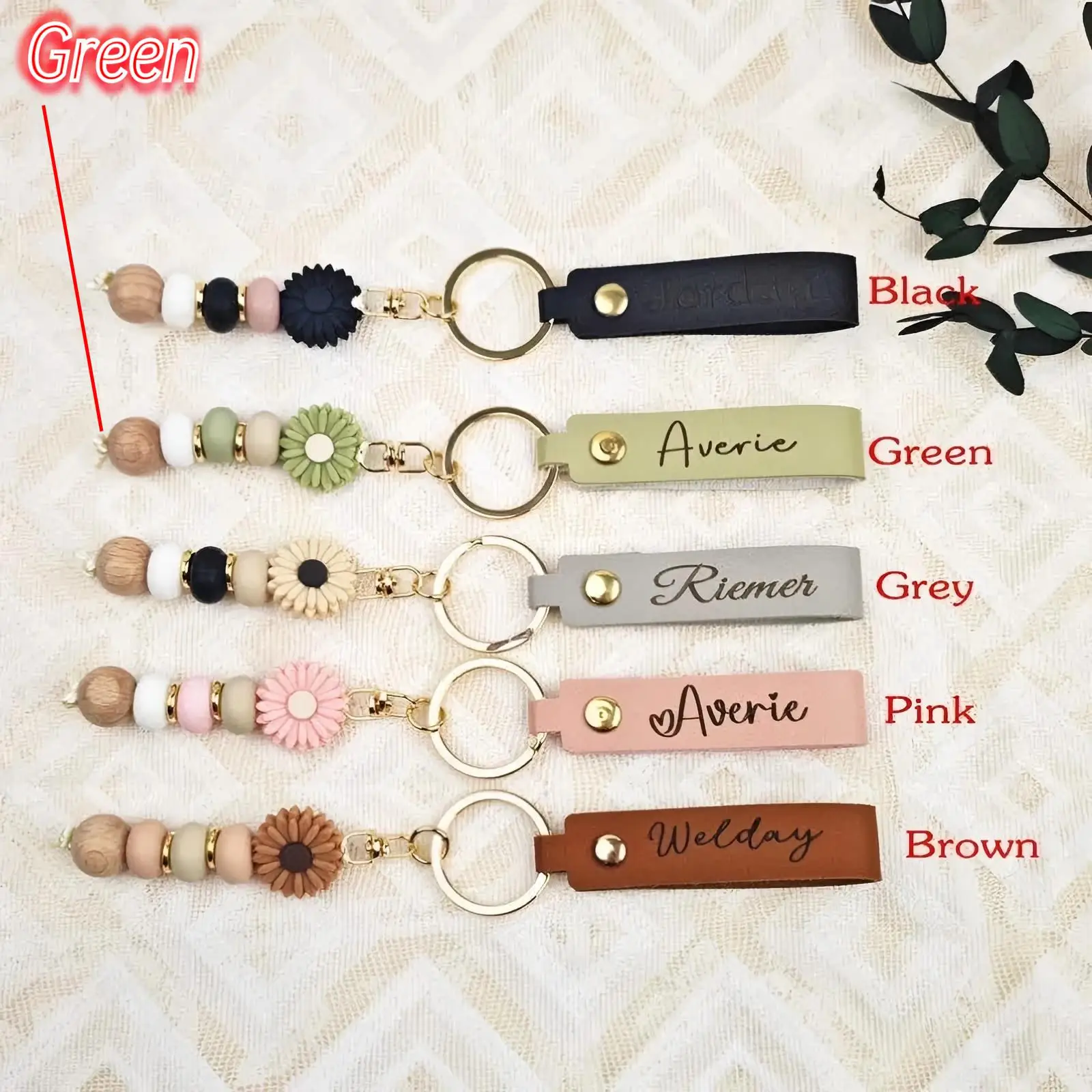 Personalised Daisy Beaded Keyring Gift