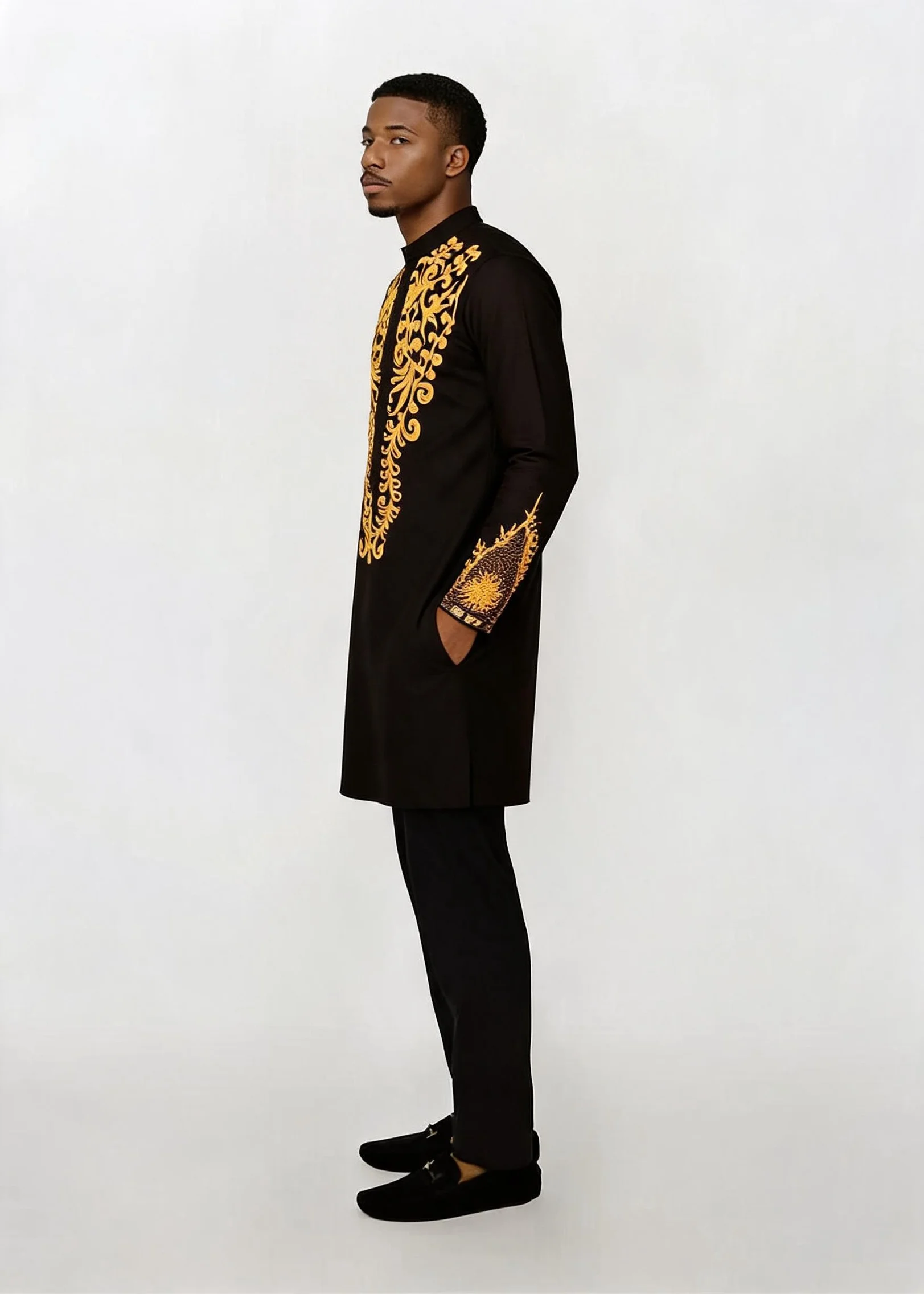 Men Formal Wear Top - 남성용 아프리카 스타일 2피스 의상 블랙