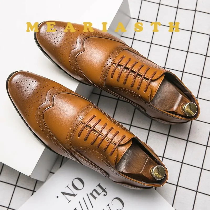 

meariasth 2025 Men Formal Shoes Leather Business Casual Shoes High Quality Men Dress Office Luxury Shoes Male Breathable Oxfords