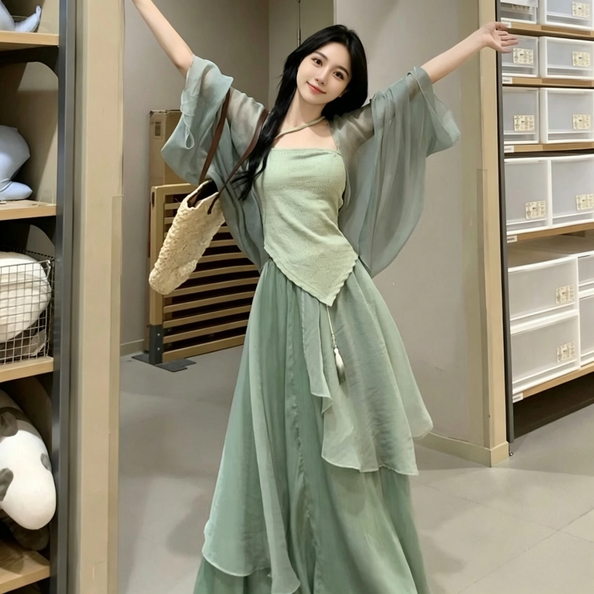 ชุดฮั่นฝูสไตล์จีนใหม่ปรับปรุง  - Ethnic Style Dresses บทวิจารณ์และราคา