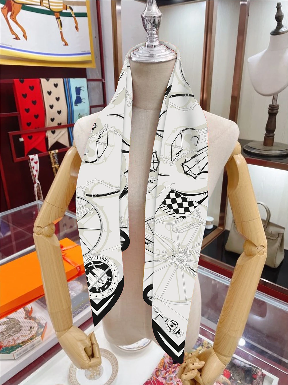 90 cm Neue Räder Marke Platz Schal Frauen Design Twill Seide Schal Schal Hijab Luxus Bandana Mode Halstuch Kopf Schal – Detail 12