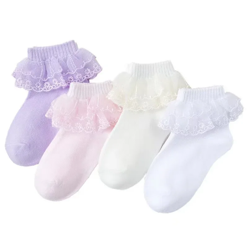 2023 New Lolita Lace Princess Socks Kids Girl Baby Cotton Lei Silk calzini da ballo latino bianchi elastici spessi morbidi e confortevoli