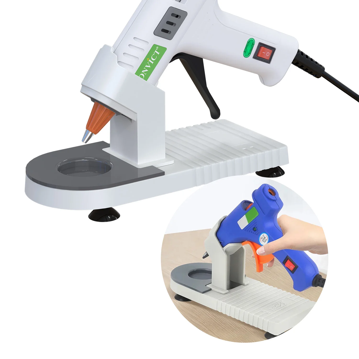 Universal Mini Hot Glue Gun Base Holder with Anti Stick Silicone Mat, Suction Cups Stand, Glue Gun Stand for most Mini Glue Gun