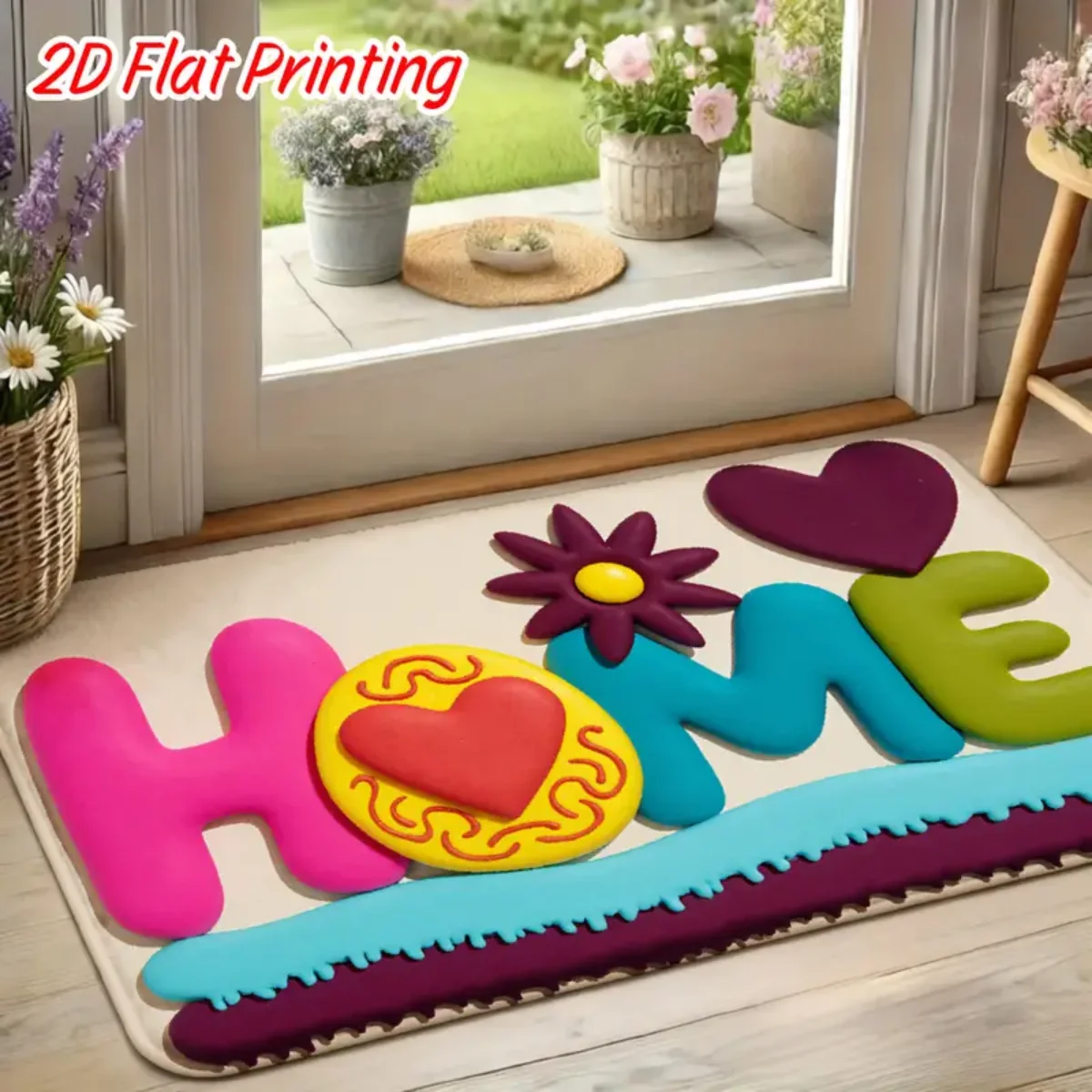 Square Decorative Door Mat, Flannel Absorbent Floor Rug with PVC Non-Slip Bottom, Soft Water Absorbing Entryway Mat with Exquisite Printed Pattern for Bathroom, Toilet and Home