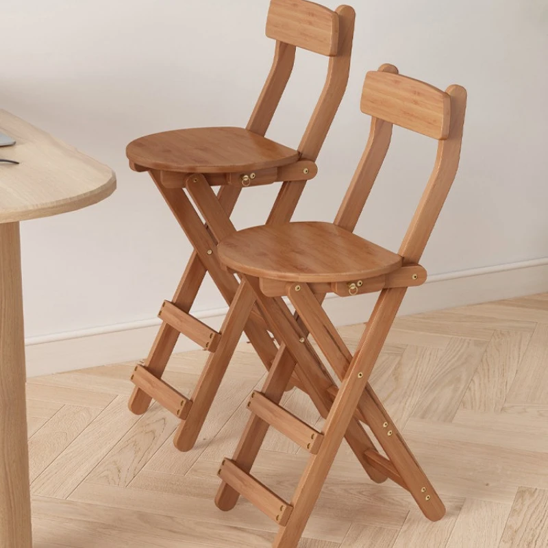 Great New Premium Sturdy Foldable Bamboo High Bar Stool with Backrest, Portable for Restaurant, Cafe, Counter, Indoor & Outdoor.