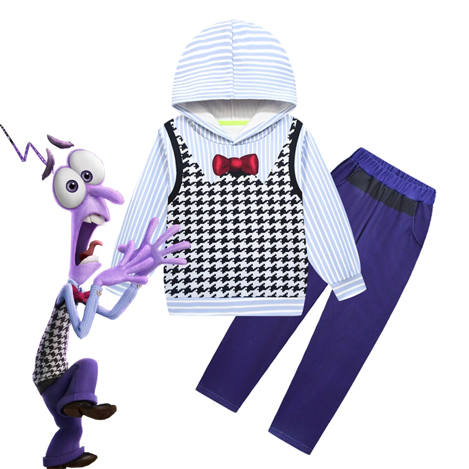

Fear Cosplay Set Inside Out 2 Boy Sweatshirts and Trousers Two-piece Set New Medium Large Children Set Halloween Boys Set