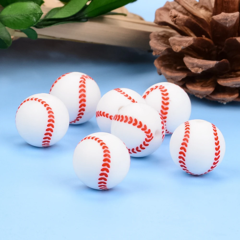 Lofca 15mm Silicone Beads Baseball 20pcs/Lot Silicone Soft Chew DIY Food Grade Oral Care Baby Teether Toy