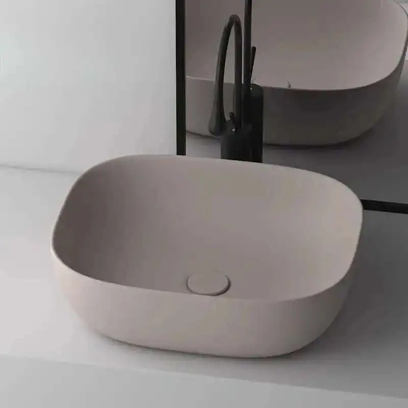 

Modern Ceramic Bathroom Sinks for Kitchen Oval Deepened Matte Basin Light Luxury Khaki Easy To Clean Design Sink for Courtyard