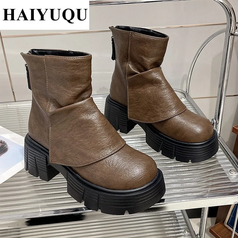 Platform Flats Ankle Women Boots Brand Winter High Heels Fashion Shoes 2025 Trend Goth Chelsea Pumps Walking Shoes Botas Mujer