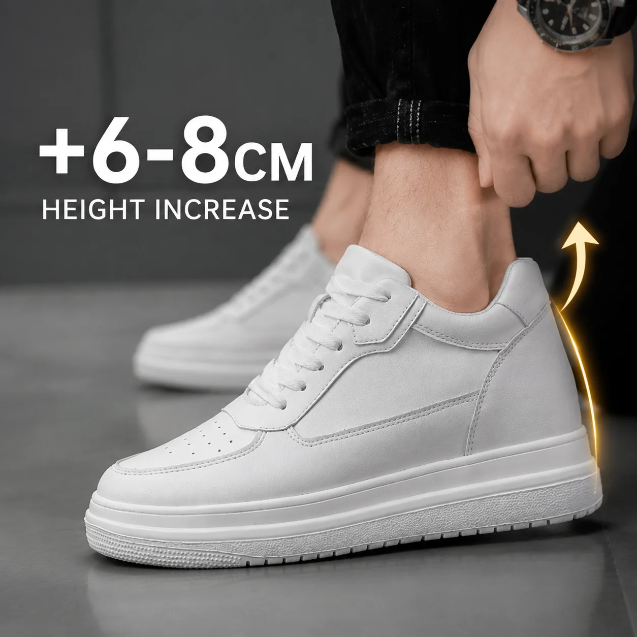 

Men Height Increasing White Platform Shoes Breathable Lightweight Non Slip Casual Sport Sneakers