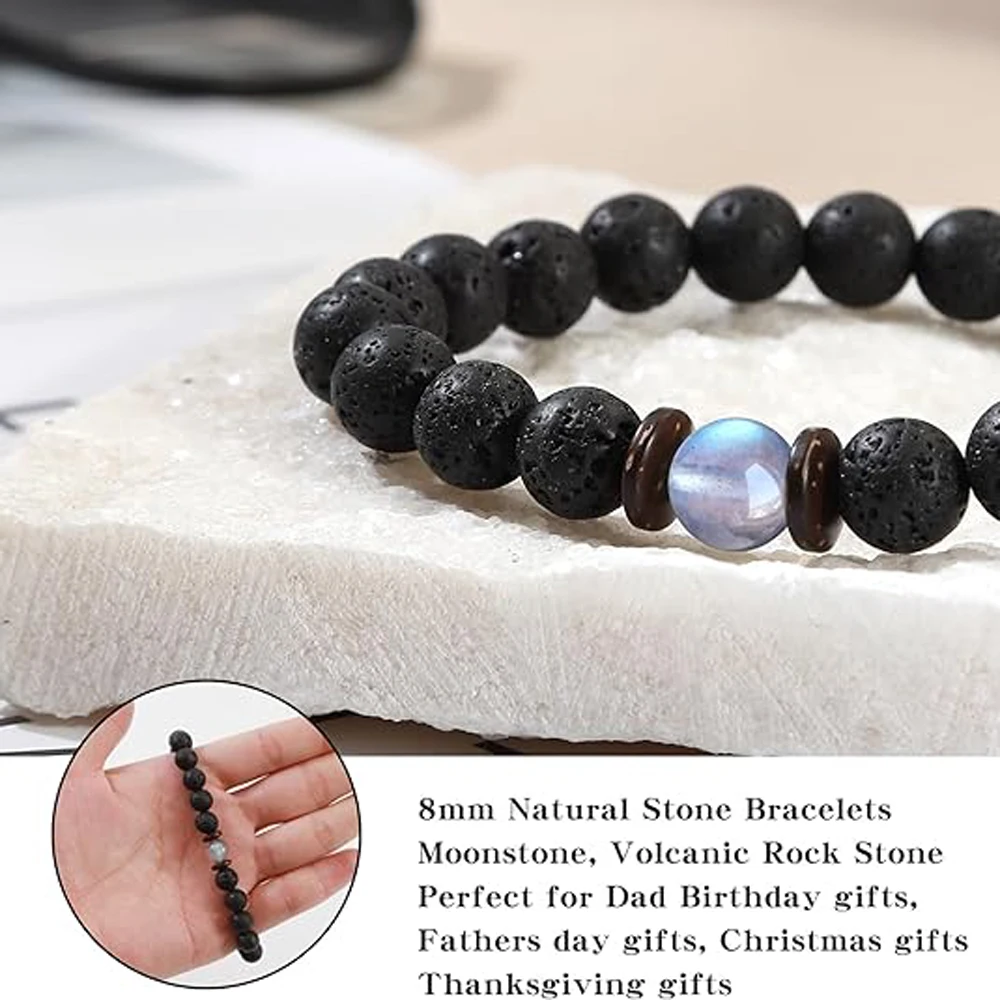 Dad Birthday Bracelet from Daughter Son Men Beaded Bracelets Natural Stone Crystal Bracelet for Valentines Day Stocking Stuffer