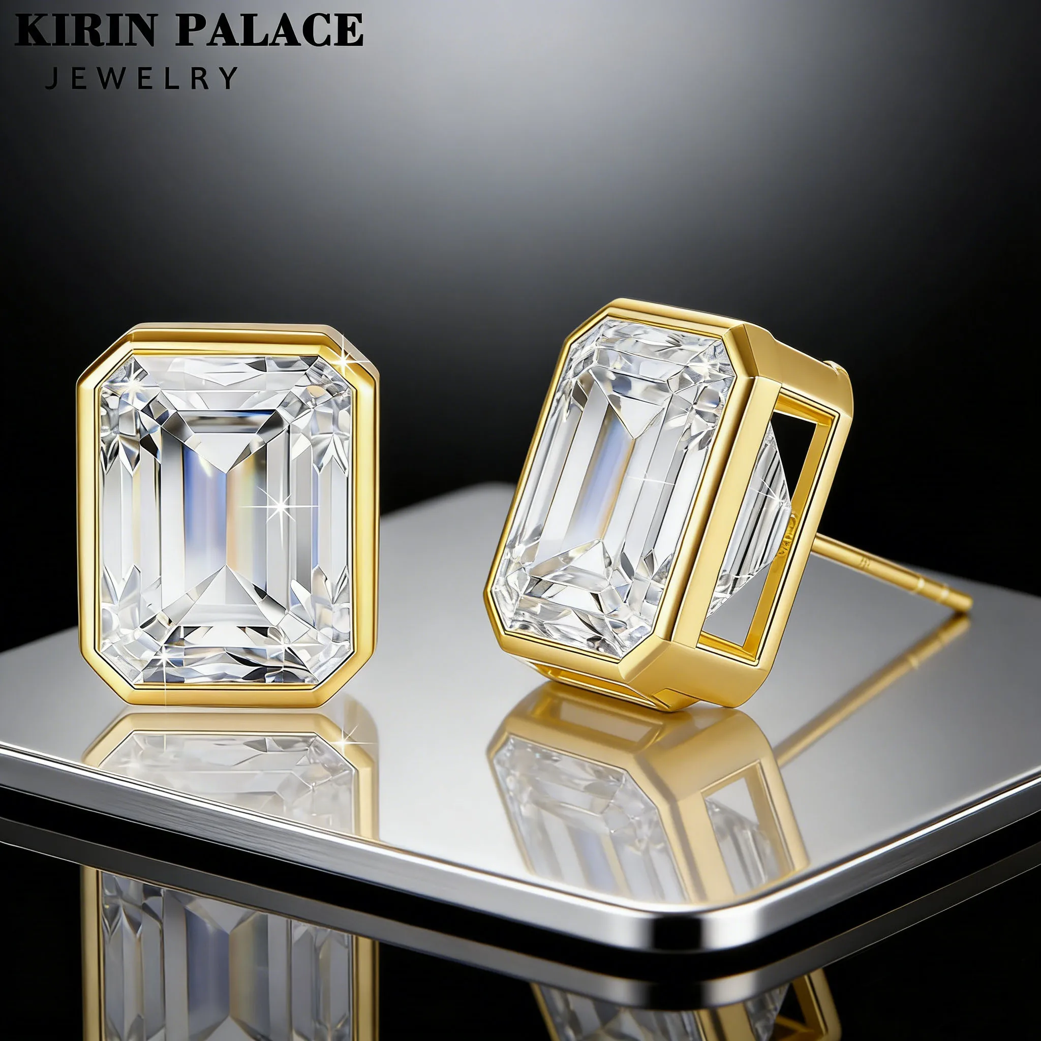 

14K Gold Edged Emerald Cut Moissanite Earrings Exquisitely Set with Highend Jewelry Quality Perfect Gift for Women Anniversaries