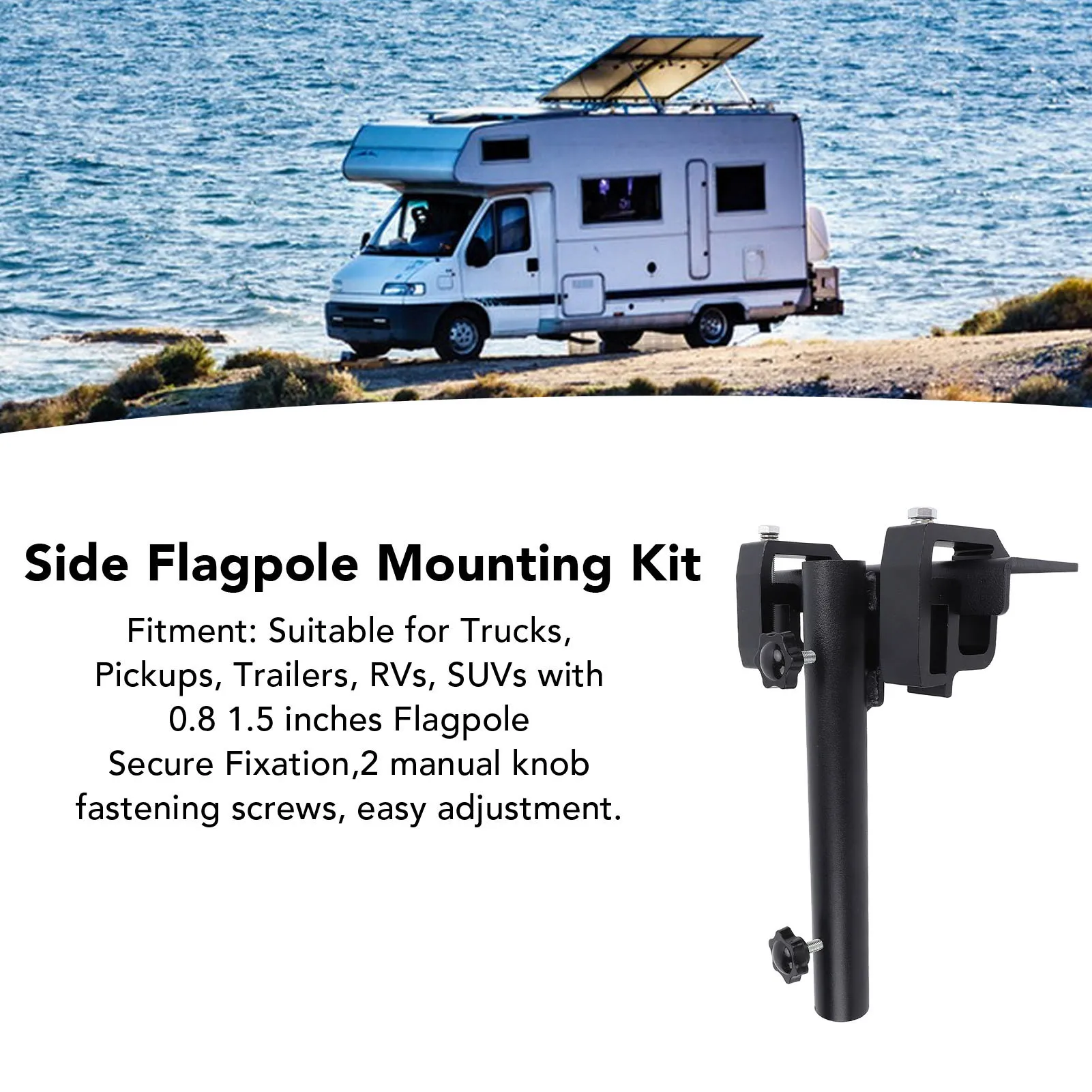 Side Flag Pole Mount Kit Versatile Rusting Proof Hitch Flagpole Mount High Strength Easy Installation with 2 Knob Screws for RV