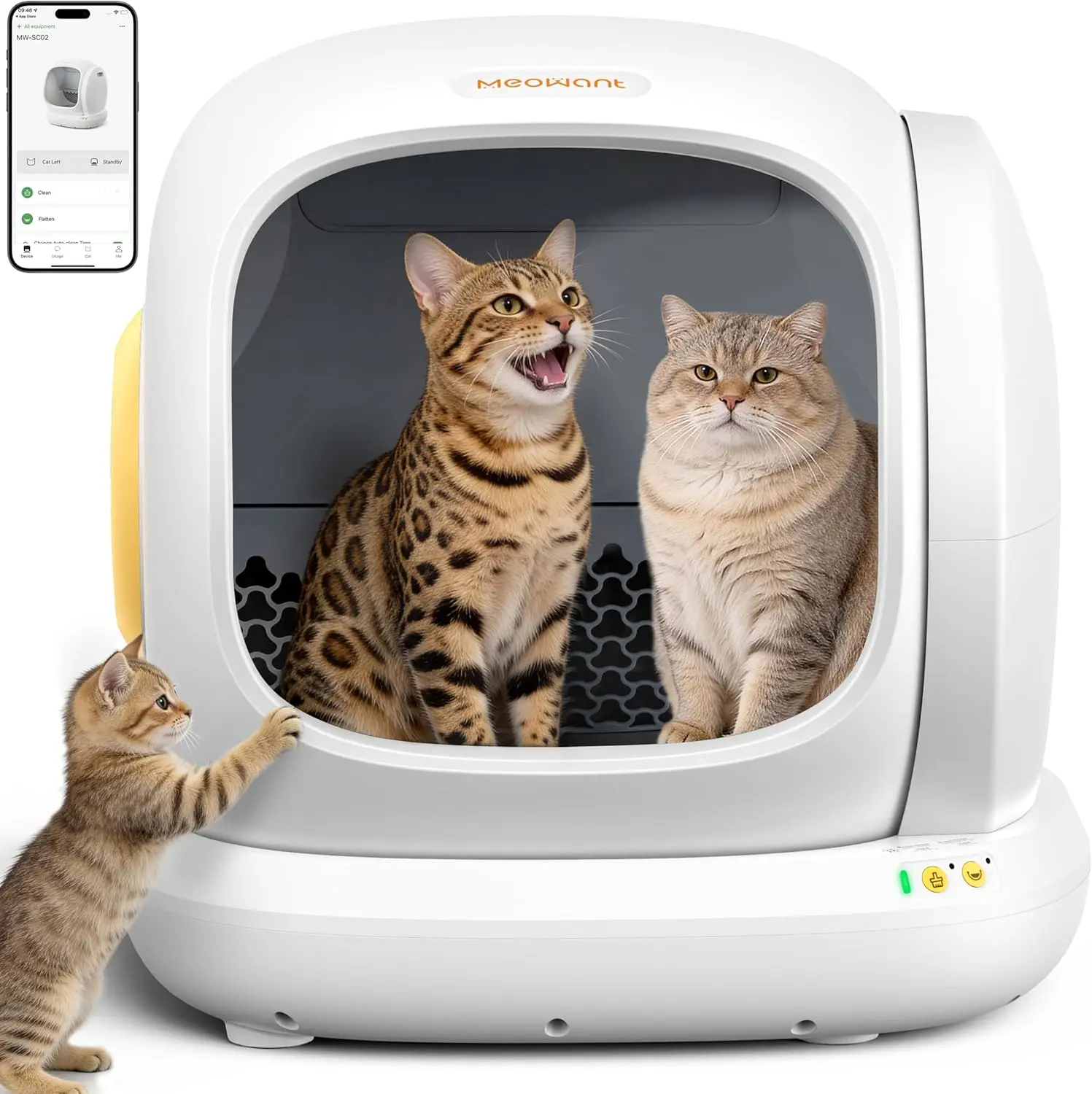 

Self-Cleaning Cat Litter Box, 75L Extra Large Open Automatic Cat Litter Box for Multi Cats, Integrated Safety Protection/APP