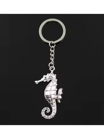 Fashion 30mm Key Ring Metal Key Chain Keychain Jewelry Antique Silver Color Plated Hippocampus Seahorse 59x31mm Pendant