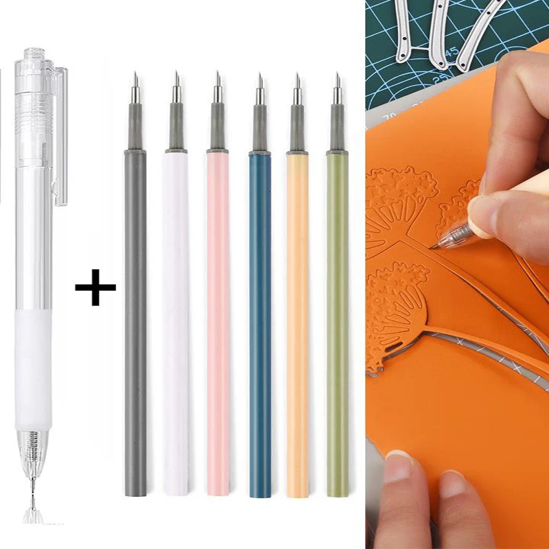 1+6Pcs Knife Pen Refill Set Art Utility Paper Cut Knife Scrapbooking Sticker Precision Cutting Tool DIY Craft Supplies Cutter