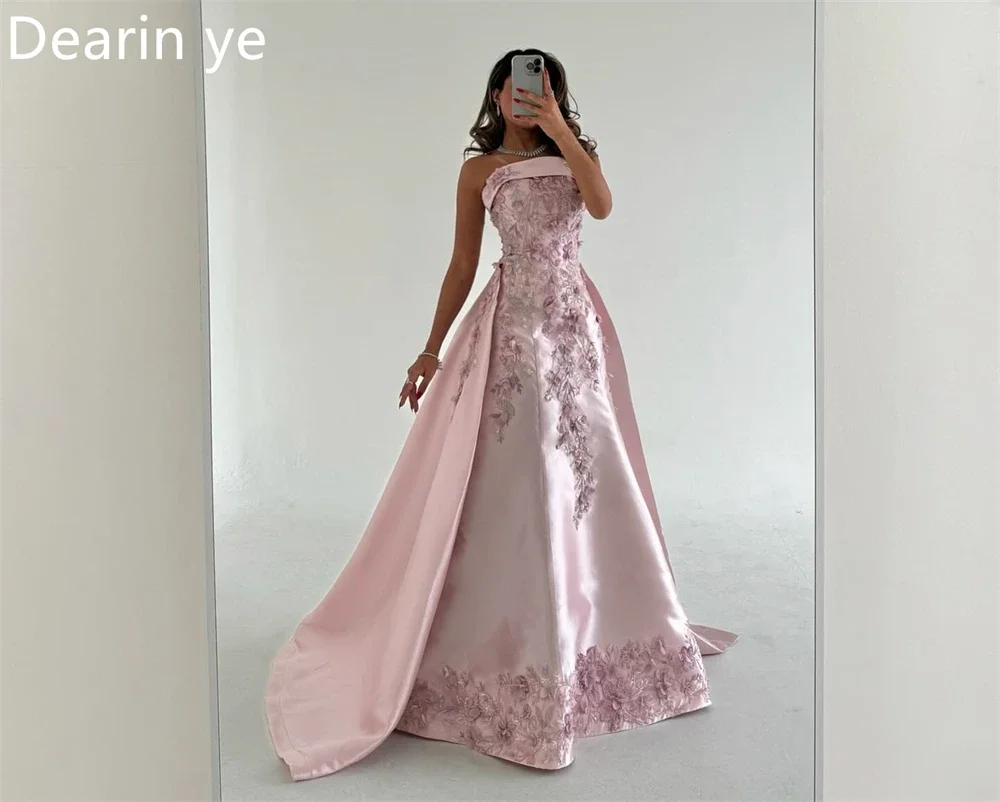 Customized Saudi Arabia Prom Gown Dearin Strapless A-line Floor Length Skirts Applique Bespoke Occasion Dresses Evening Formal D