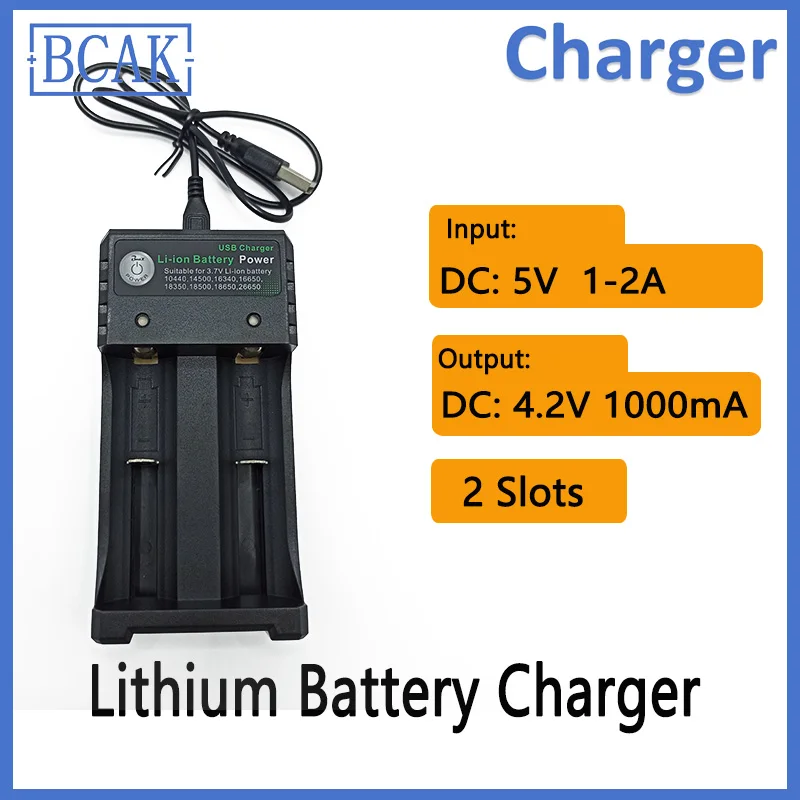 BCAK 4.2V 2 Slots Battery Charger with LED Indicator  for Li-ion Lithium Battery 18650 26650 25500 16340 14500 10440 17500 14430