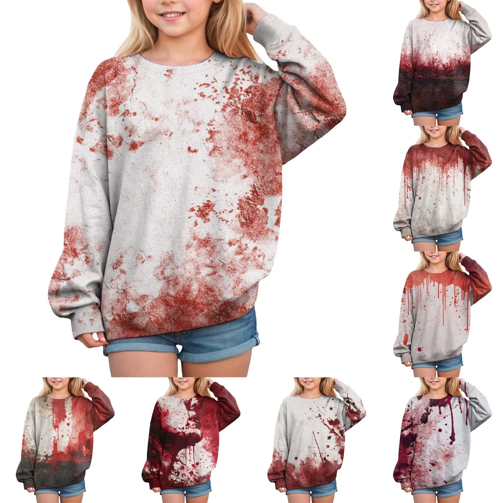 

Girls Sweatshirt Regular Classic Long Sleeve Soft Comfortable Round Neck Halloween Printed Pullover Top Casual Children Clothing