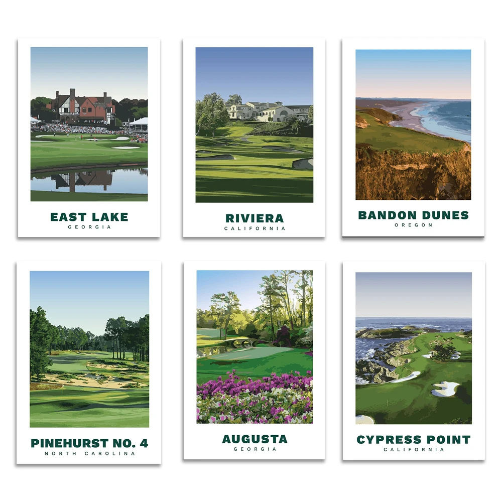 Torrey Pines, CA, Bandon Dunes, Oregon, North Carolina, Pebble Beach Golf Course, Old Course St Andrews, Scotland, golf poster