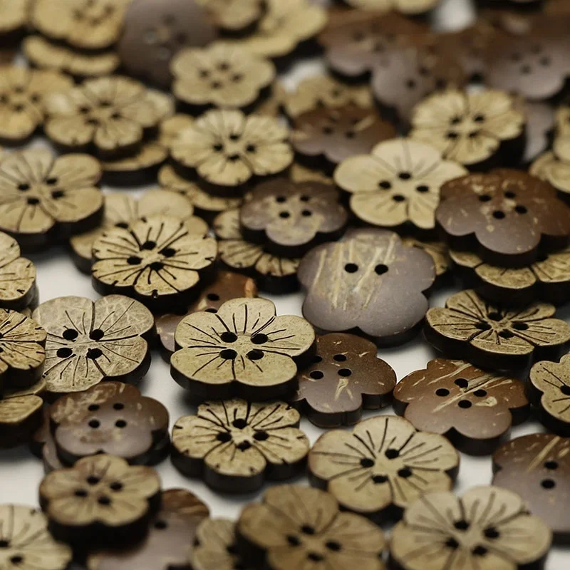 30pcs 18mm Flower Shape Natural Coconut Buttons 4-Hole Shirt Sleeve Collar Coat Jacket Trench Coat Kids Clothing Accessories