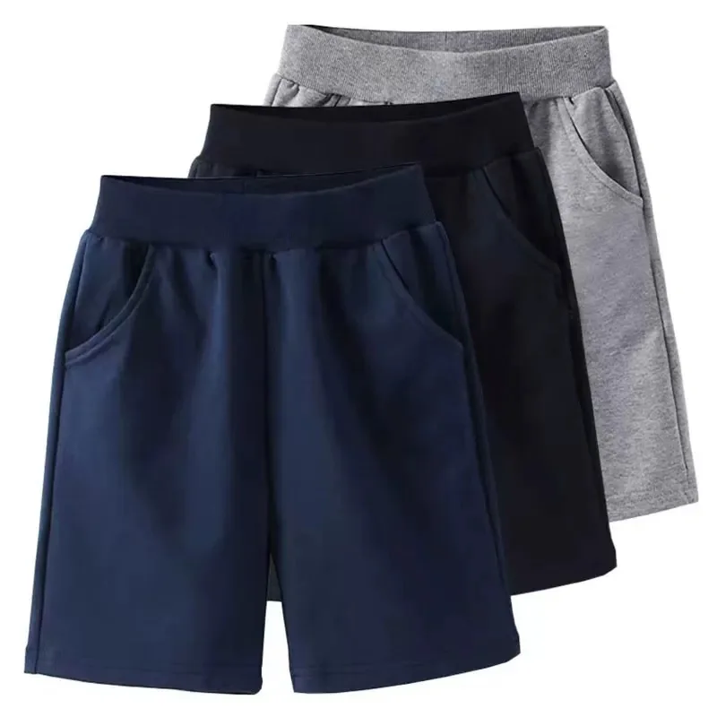 2pcs Pure Cotton Kid Shorts Boy Girl Solid Color Short Baby Solid Color Casual Pant Summer Children Sport Short Pants Grey Black
