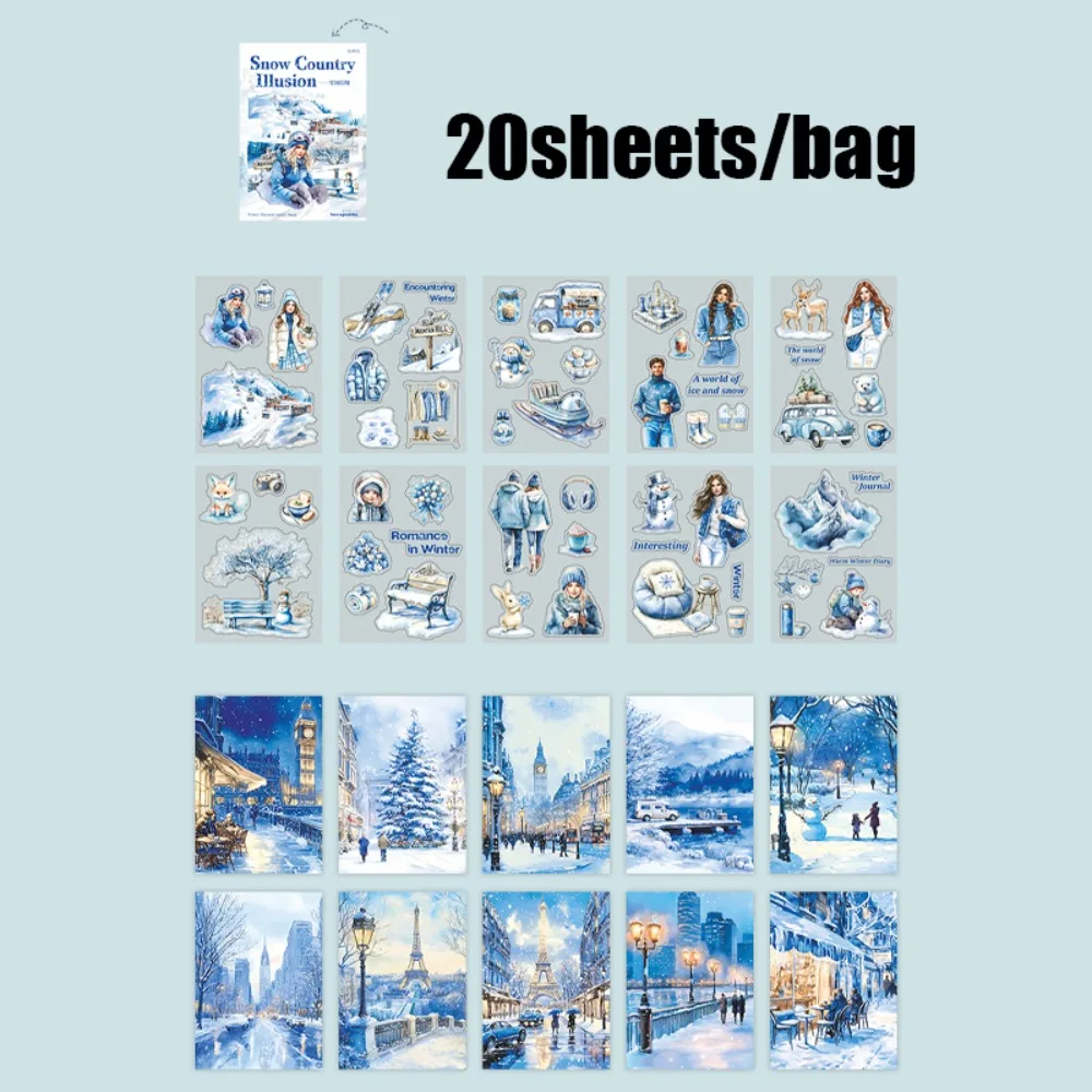 

20 Sheets Sticker Book Snow Country Fantasy Series Waterproof Diary Sticker Gift Cartoon Scrapbook Sticker Stationery Supplies