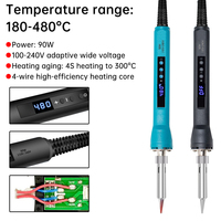 90W Digital LCD Display Soldering Iron AC220V Adjustable Temperature 180-480 Celsius Welding Tools Ceramic Heater Soldering Tips