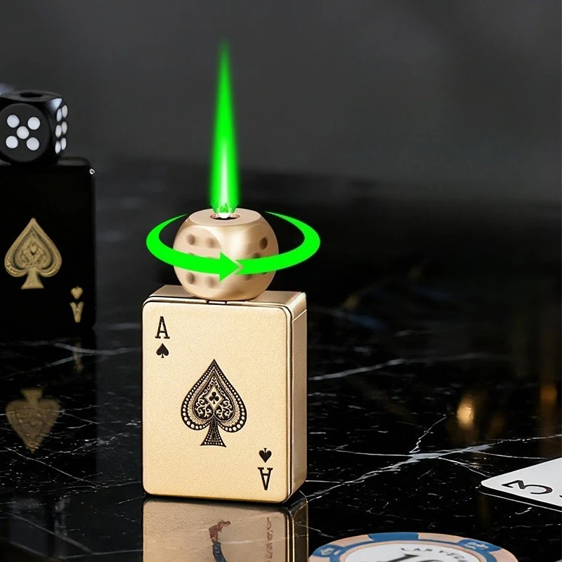 Creative Rotating Dice Poke Stereoscopic Design Windproof Green Flame Butane Gas Lighter Pull down Ignition Outdoor Fun Lighters