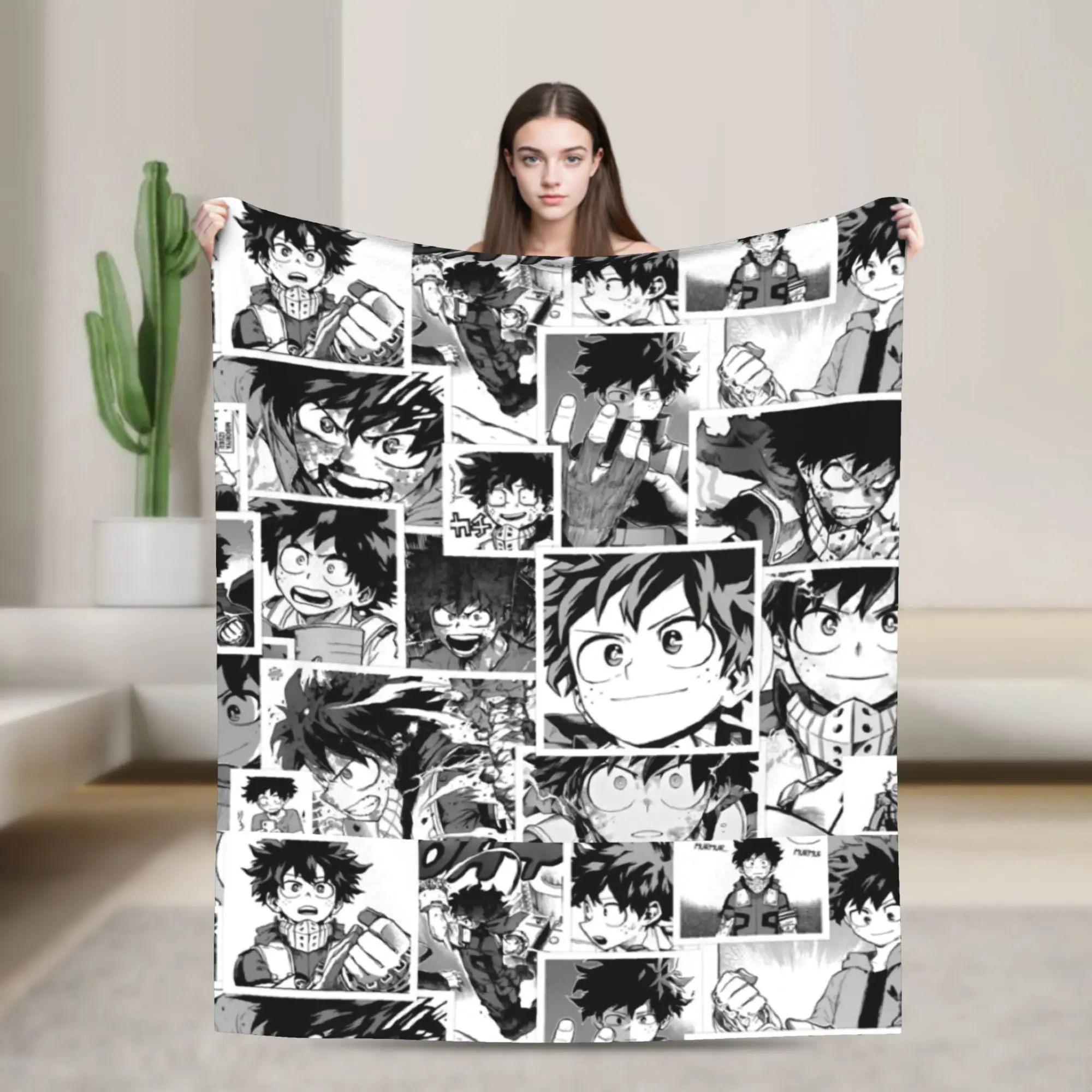 Deku Collage Classic T-Shirt zhzrkms4y2h Blankets MHA Anime Wool Throw Blanket Airplane Travel Decoration Soft Warm Bedsprea,