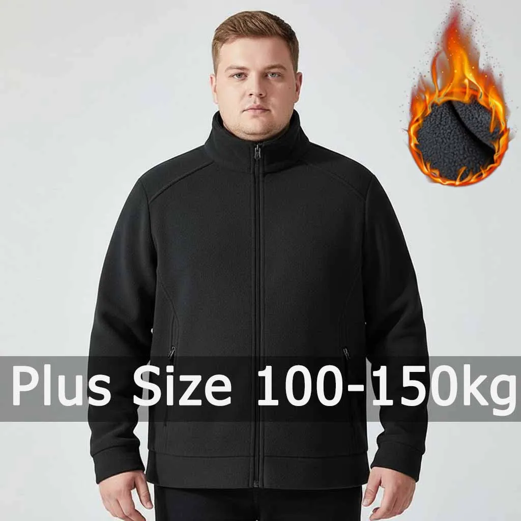 

Plus Size Men Long Sleeve Tops Plush Lining Autumn Winter Zipper Solid Color Coat 7XL 8XL 9XL 90-150kg Big Size Men Clothing