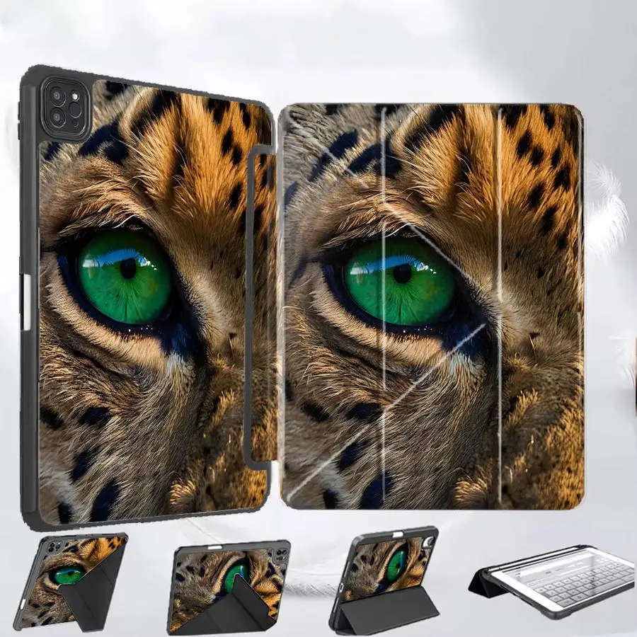 

Чехол-подставка для планшетов iPad Pro 2025, Air 4, 5, M3, M2, M4, 11 дюймов, Pro 11-го, 10-го, 9-го, 8-го, 7-го поколений, 12.9 дюймов, Mini 6, 7, Леопардово-зеленый