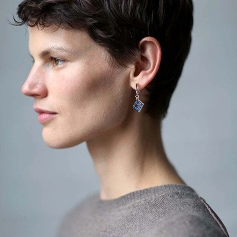 Cyberpunk Colorful Circuit Board Earrings Stainless Steel Hoop Earrings For Men Women Unique Earrings Party Jewelry