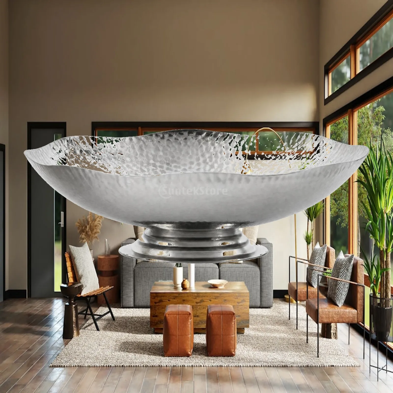 Industrial Style Stainless Steel Serving Tray for Fruits Snacks and Decorative Home Organization