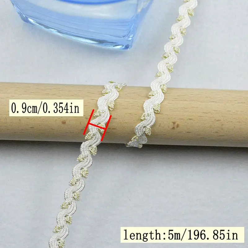 5Meters/16.4Ft Each Pack New Lace Belt Clothing Accessories DIY Crafts Ribbon Double-Sided Flower Braided Rope with Lace