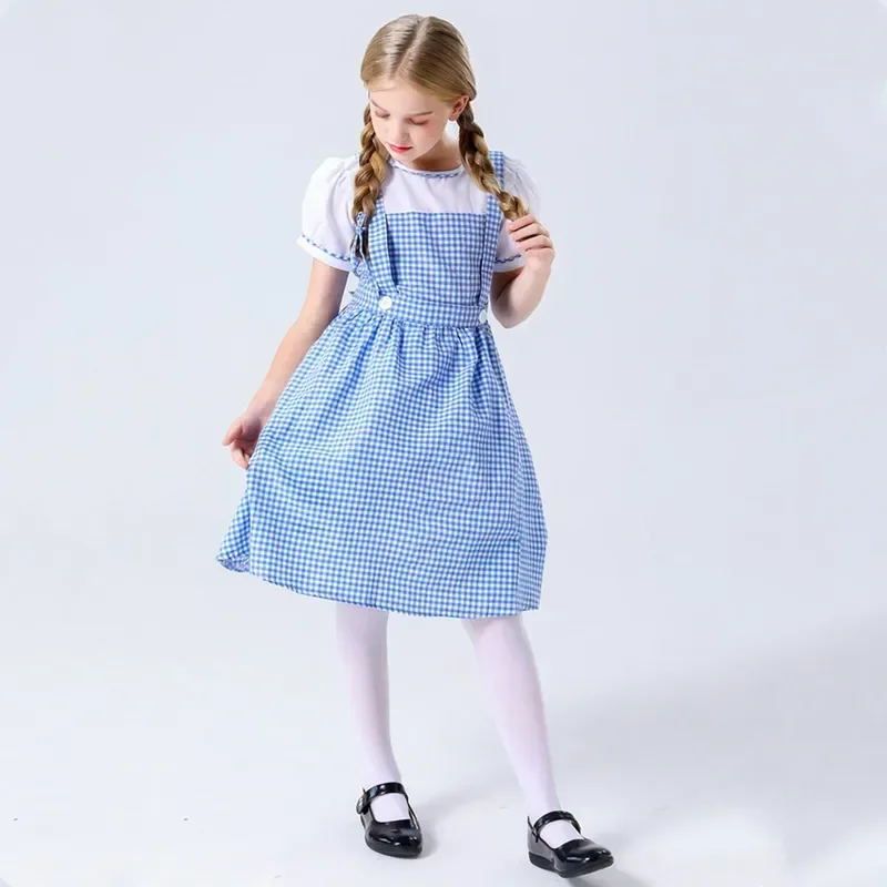 فستان أطفال تقليدي أزرق منقوش لمهرجان أكتوبر ديرتل للفتيات الصغيرات لحفلات الهالوين كوسبلاي دوروثي معالج أوز M17