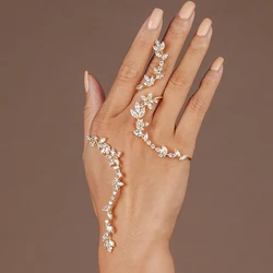 Stonefans Leaf Cuff Bangle Palm Hand Bracelet for Women 2023 Bridal Accessories Cubic Zircona Bangle Wedding Bracelet Jewelry