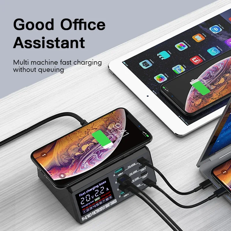 110 واط 8 منافذ USB محطة شحن 15 واط شحن لاسلكي PD 45 واط QC3.0 نوع C شاحن سريع آيفون 15 برو ماك بوك سامسونج X9D
